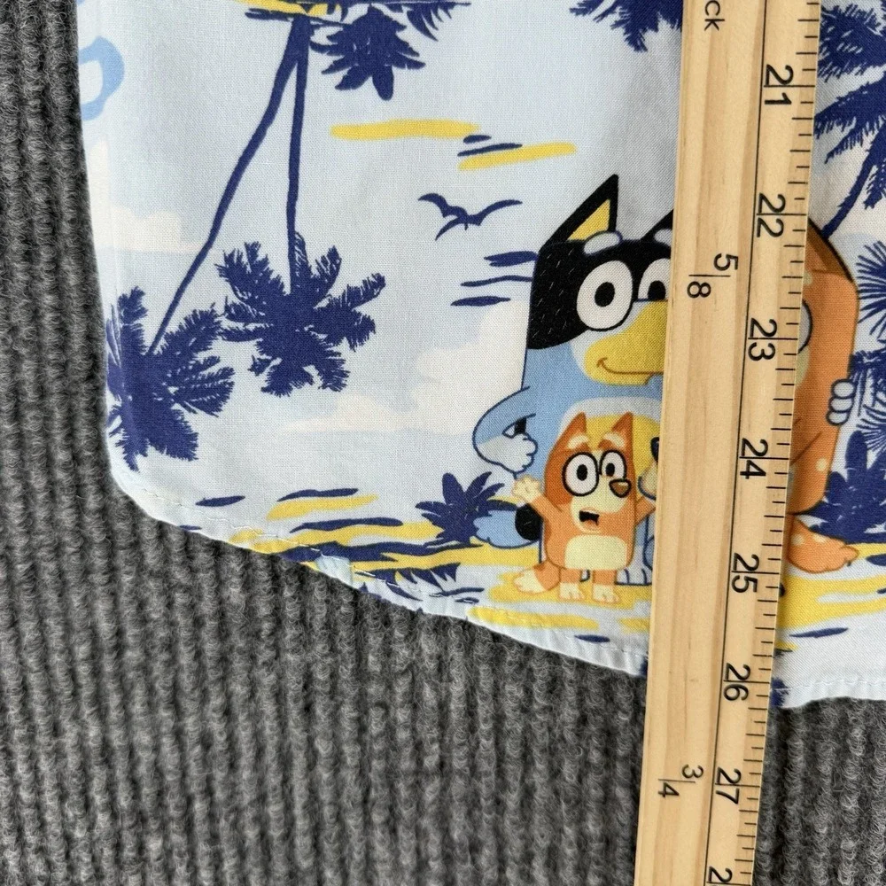 Bluey boys XXL short sleeve button up hawaiian shirt rayon cartoon tiki vacation